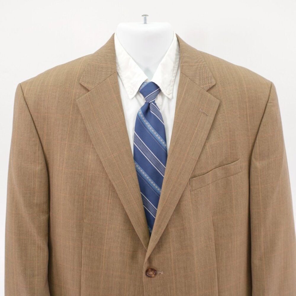 Nautica Wool‎ Brown Gray Check Windowpane 2 Button Blazer / Sport Coat 44R